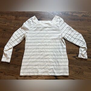 Old Navy Cream and Black Striped Square Neck Long Sleeve Tee